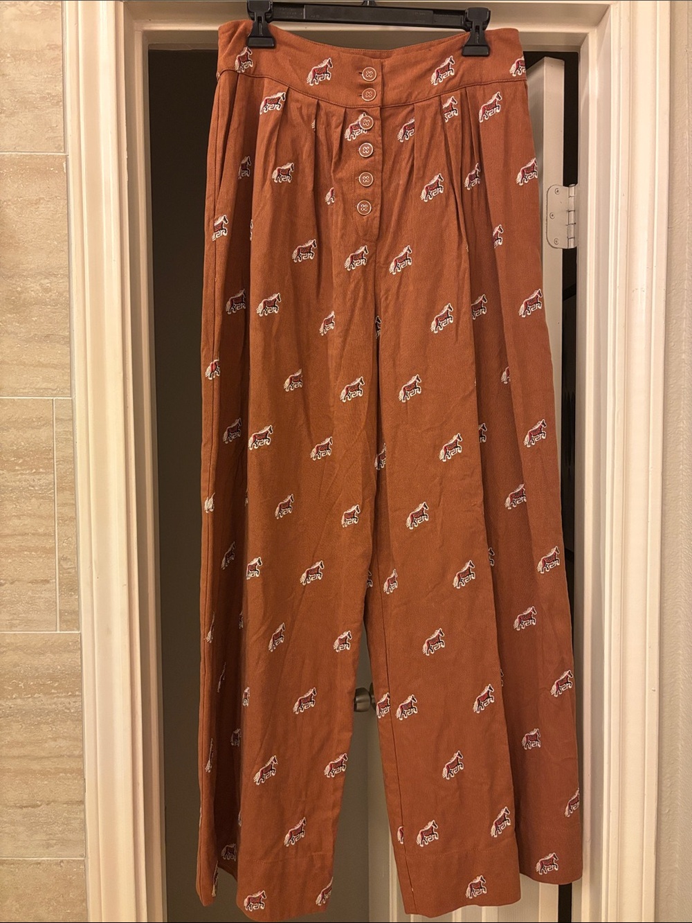 FARM Rio Rust Brown Boot Cut Pants with embroidered horses